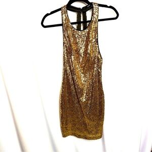 Foreign Exchange Gold Sequin Mini Dress Small